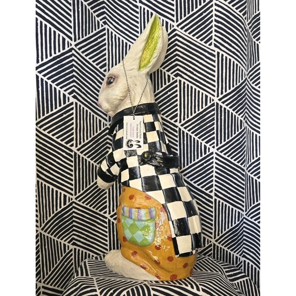 Whimsical Easter Decor: Checkered Bunny Statue My Own 19\